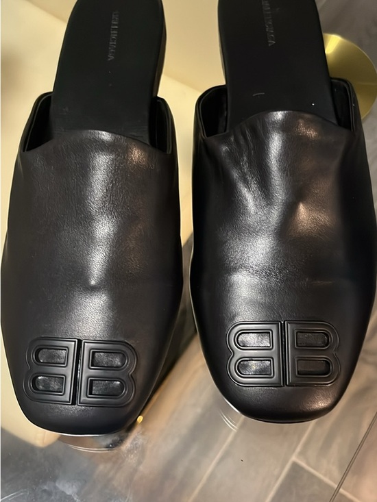 Balenciaga Other - Balenciaga Black Leather BB Embossed Slide Loafers